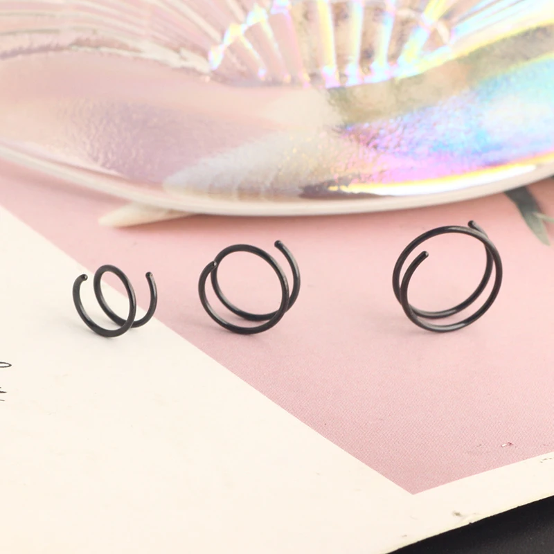wholesales Double Nose Hoop Ring for Single Piercing Nose Hoop Twist Nose Ring Women Silver Spiral 6 8 10mm