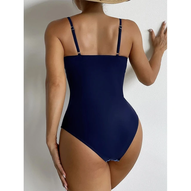 Push Up One Piece Swimsuit Women's Color Block Strap Tummy Control Bathing  Suit Slimming Temptation Underwire