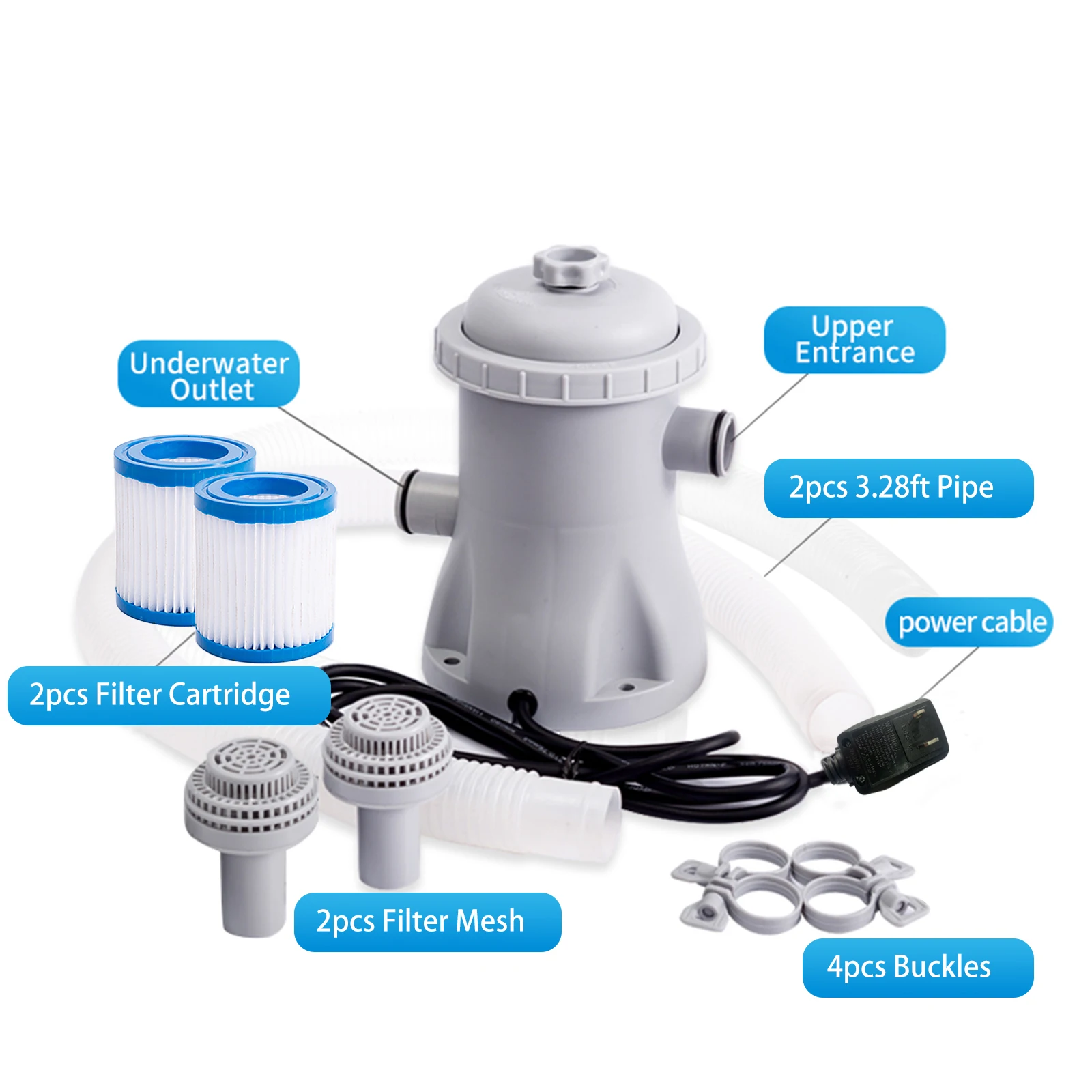 Pool Filter Pump 330 GPH Paddling Pool Electric Water Pump With 2 Pool Filter Cartridge Pool Pumps Above Ground Small Pool Filte