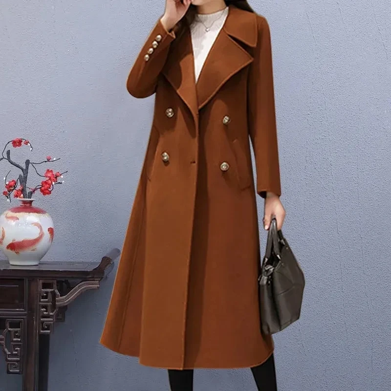 

2023 New High Quality Long Cashmere OutCoat For Women Winter Fashion Loose Woolen Coat Double-Breasted OutCoat Ladies Wool Tops