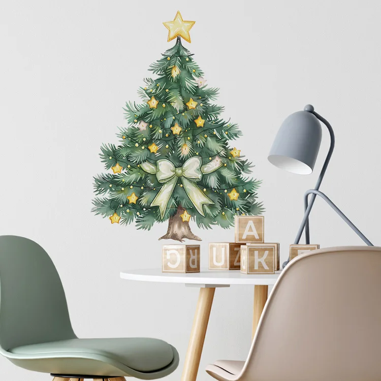 Weihnachtsbaum Sterne Wandaufkleber Weihnachten Zimmer Hintergrund Dekor Wandbild Neujahr Festival Home Dekoration Selbstklebende Aufkleber – Detail 3