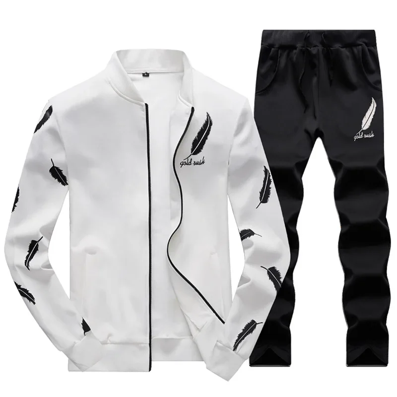 

Hot Men Sets Casual Tracksuit Joggers Sportswear Suits Autumn Mens Print Tracksuits Male Sweatshirt Jacket + Pants 2 Pieces Set