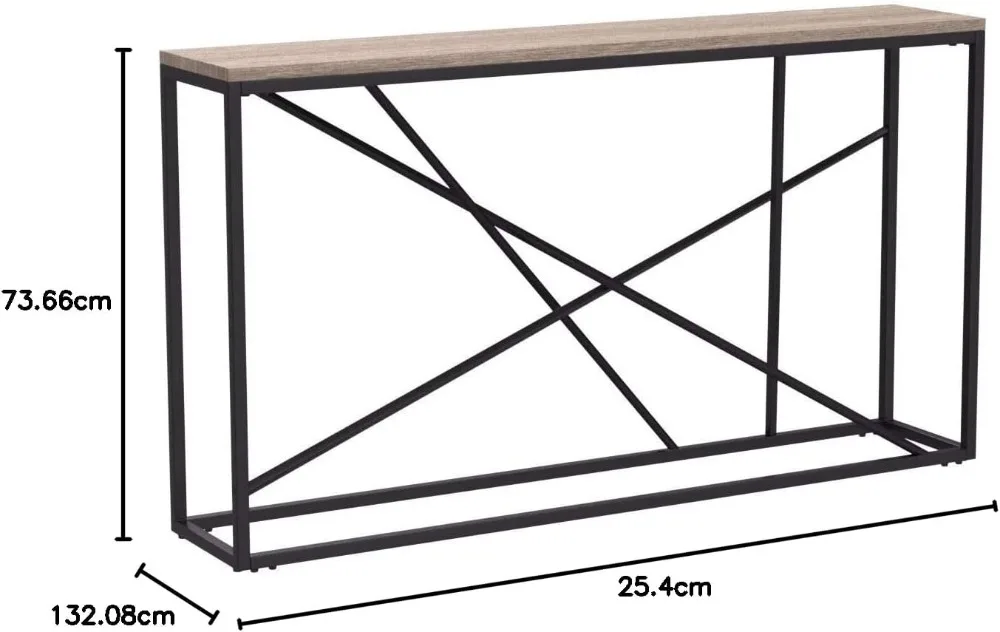Modern Gray Console Table for Living Room, Slim Design with Faux Stone Top, Powder-Coated Iron Frame