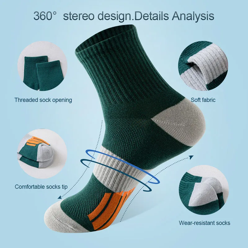5 Pairs of Basketball Socks Men's Mid-tube Socks Sweat Wicking Anti-odor Professional Running Socks High Top Sports Cotton Socks