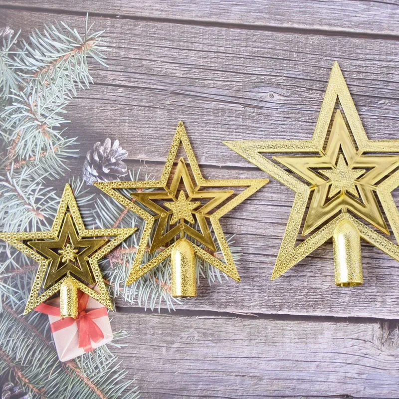 Description Picture 2 of item1pc Gold Silver Red Star Christmas Tree Top Star 3D Five-point Star Christmas Home Table Topper Xmas Decoration Merry Christmas