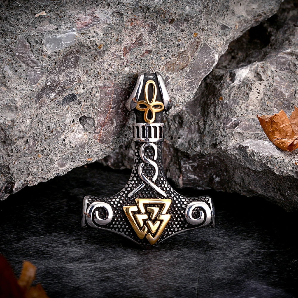 OIDEA Collana Uomo Con Martello Di Thor Vichingo | 2 Catene (Cubana E Carbone) In Acciaio Inox, Ciondolo Ascia, Regalo Per Fidanzato E Papà