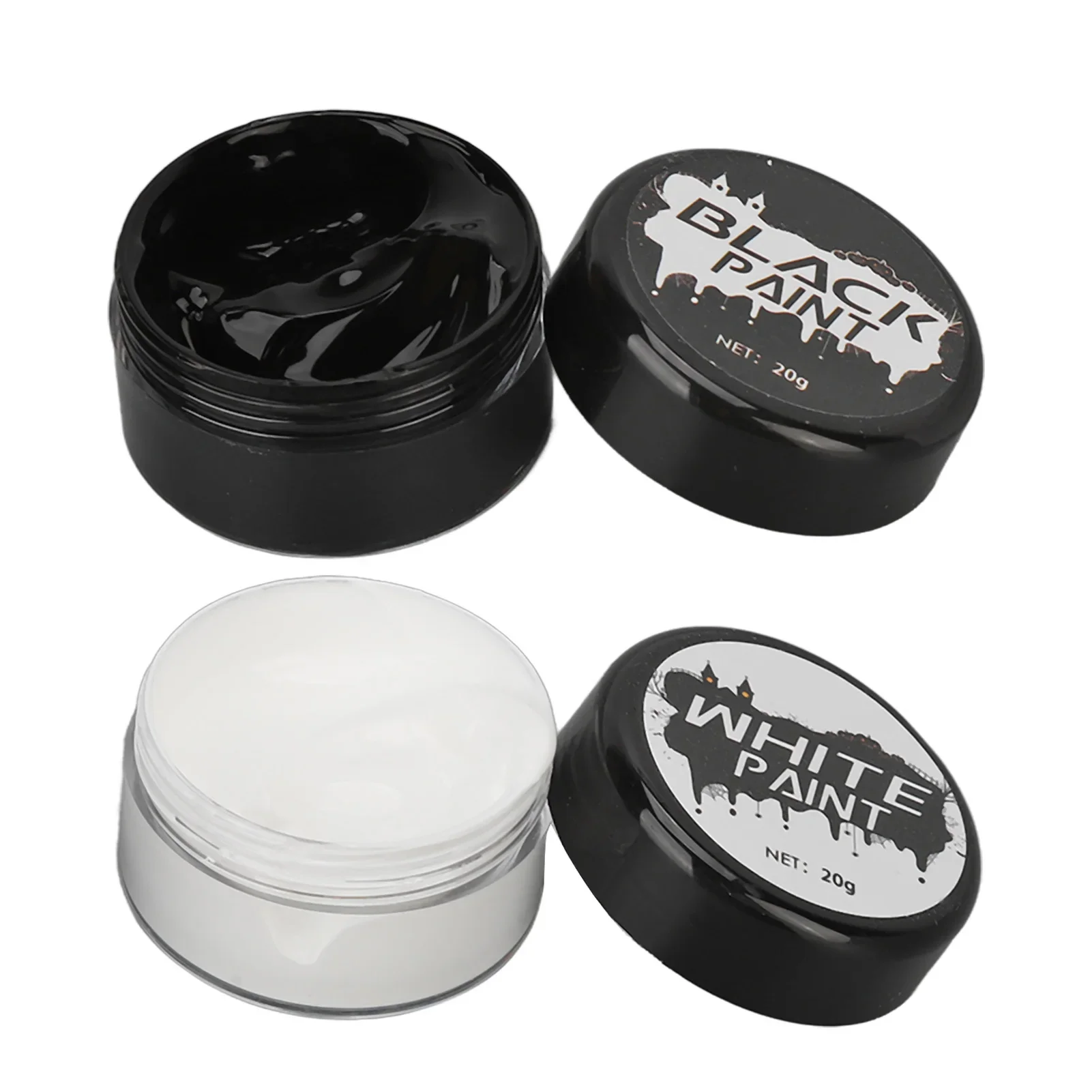 2PCS Halloween Face Painting Kit Highly Pigmented Face Body brus Paint Black and White for DIY Cosplay Theme Parties Body Makeup 2