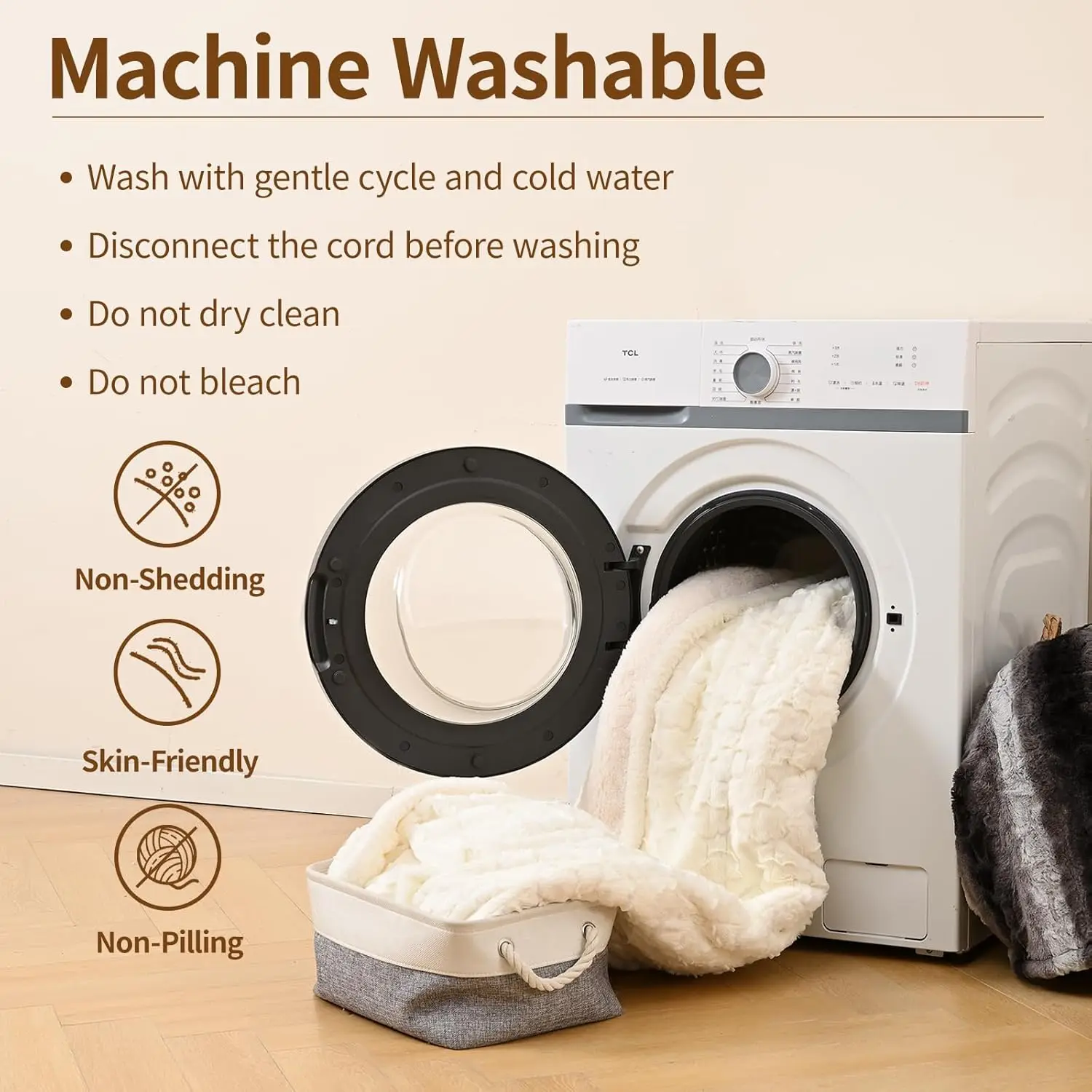 Electric Blanket King Size 100" x 90", Dual Controller Heated Blanket, White Flower Patterns Faux Fur & Warm Sherpa, 10-Heat