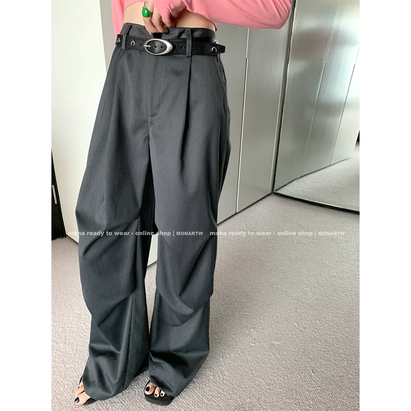 

2023 New Spring/Summer Pleated Design Loose Relaxed Wide Leg Suit Pants for Women Casual Full Length y2k clothes