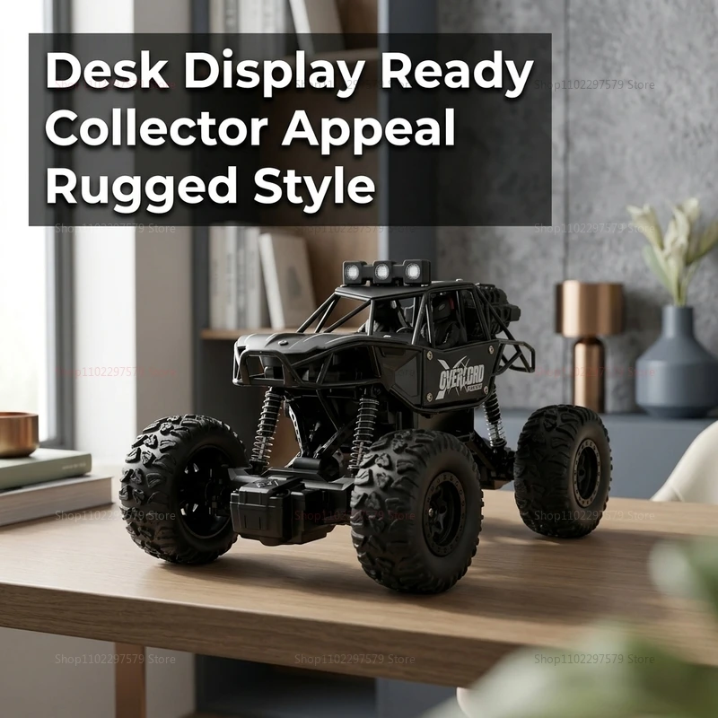 Vue rapprochée du Monster Truck RC Tout-Terrain 4x4 avec ses grandes roues crantées.