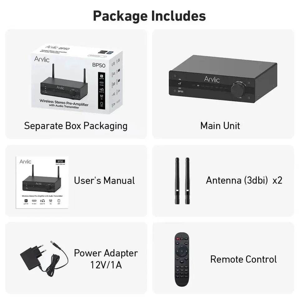 Arylic BP50 Bluetooth Stereo aptx HD Audio Preamplifier Receiver 2.1 Channel Mini Class D Integrated Amp for Home Speakers bluetooth adapter bluetooth audio receiver bluetooth transceiver adapter audio adapter