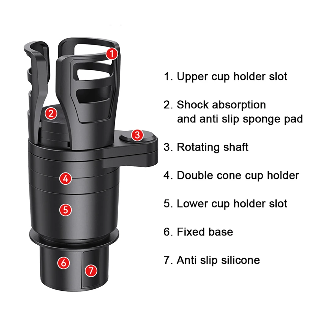 4 In 1 Multifunctional Car Cup Holder Expander 360 Degrees Rotating Base Multifunctional Cup Mount For Bottles Cups Drinks