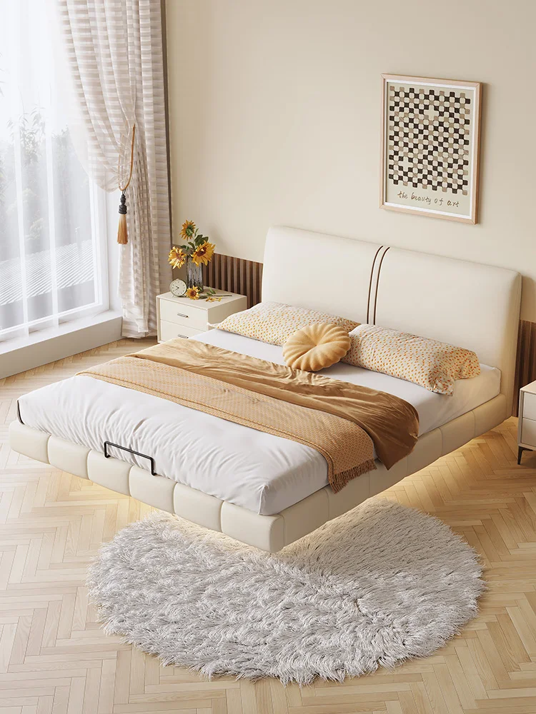 

Leather bed light luxury modern master bedroom high-end atmosphere deluxe double queen bed solid wood soft wrapped bed