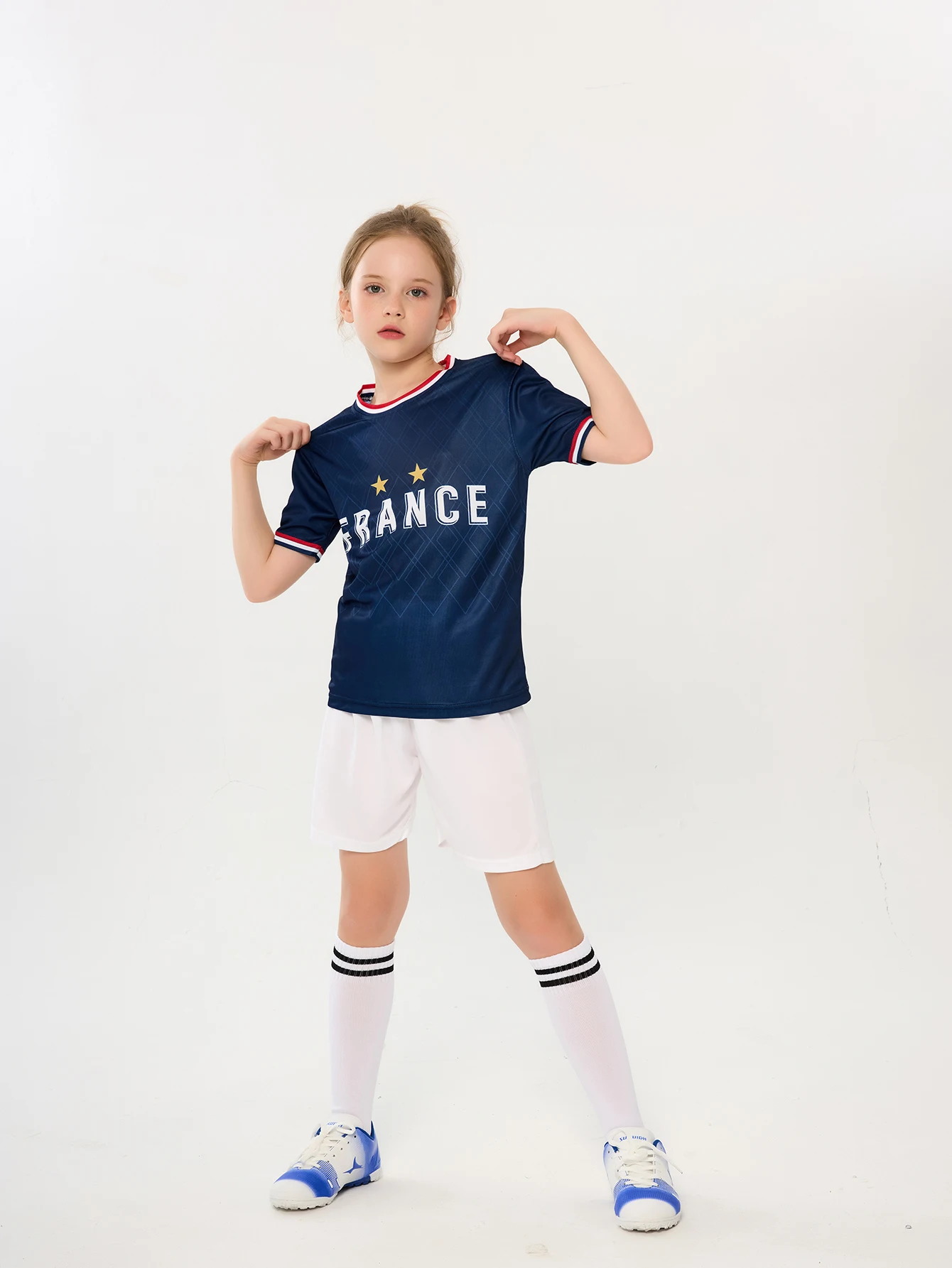 Suruida France Children's Soccer Jerseys Breathable Kids Football Jersey Set Boys and Girls Football Wear