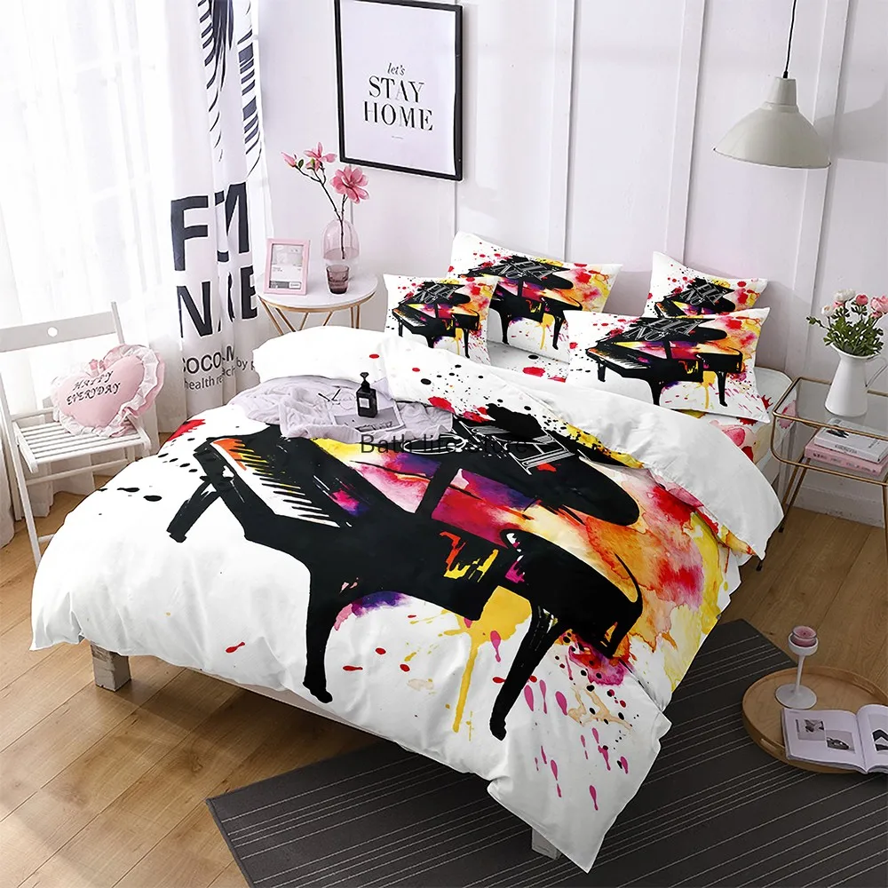 Music Notes Bedding Set for Kids Adult Duvet Cover King Queen Size Gradient Bed Home Textiles Bedclothes 2/3Pcs Duvet Cover Set 