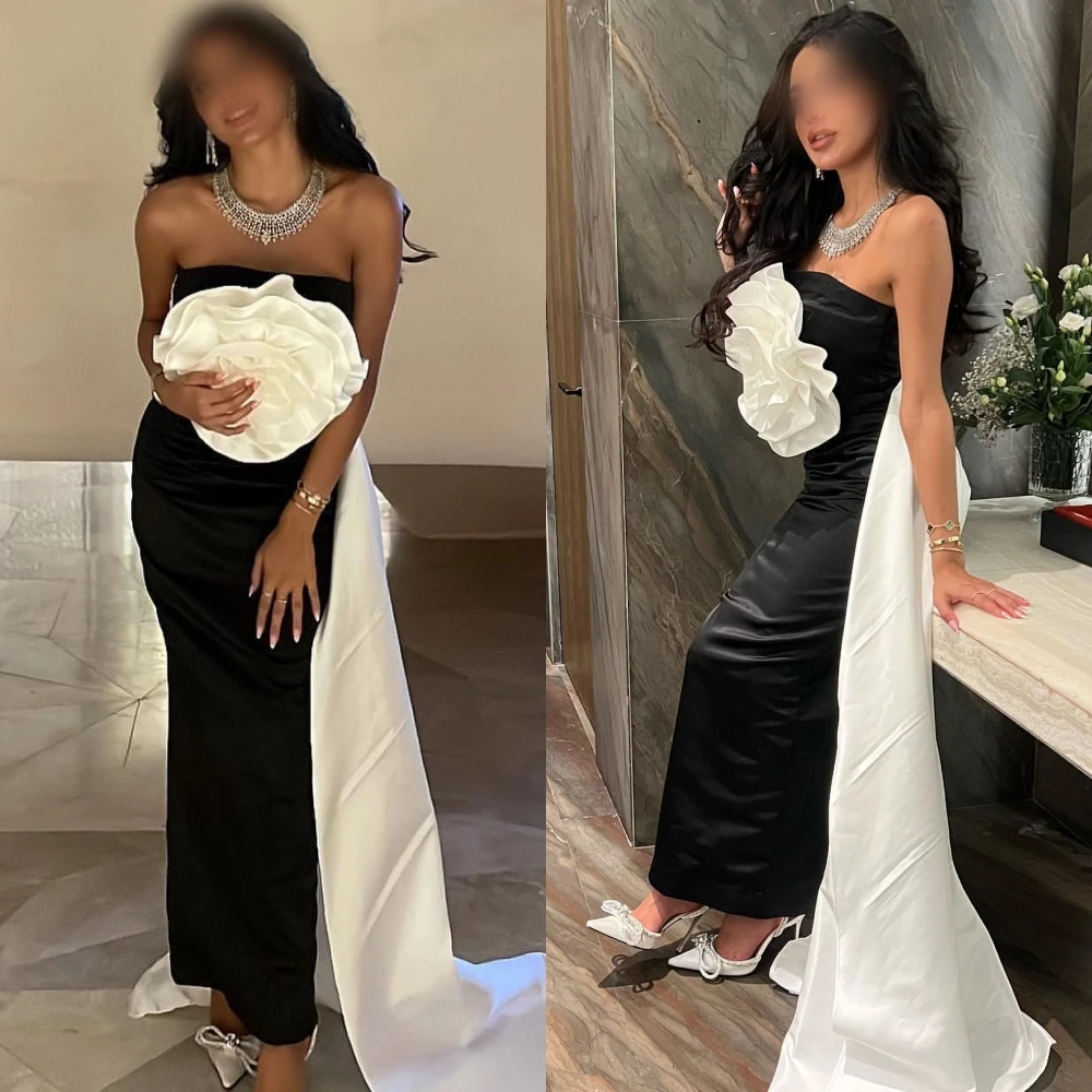 

Ball Fashion High Quality Strapless Sheath Cocktail Dresses Flower Anke Length Hugging Skirts Charmeuse Prom فساتين السهرة