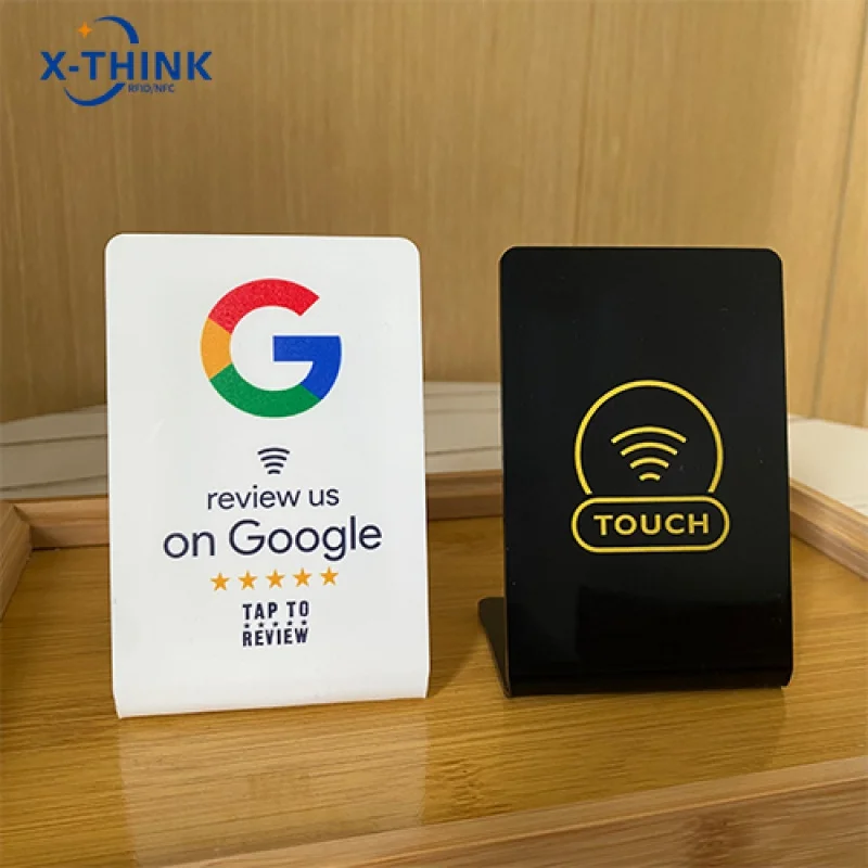 

Customized NFC Menu Qr Code Google Review Acrylic Nfc Stand Touchless Nfc Display To Scan For google review 13.56mhz Menu Stand