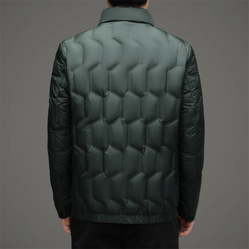 Casual Men's Lightweight Duck Down Jackets Solid Color Windproof Warm Puffer Coats Outwear Slim Stand Collar Tops Down Clothing