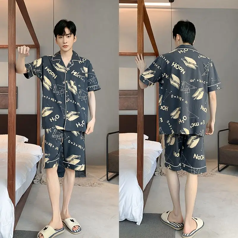 5XL 100KG Big Pajamas Set For Mens Short Sleeve Home Clothes Two-pieces Nightgown Summer Cozy Leisure Suits Hombre Pijama