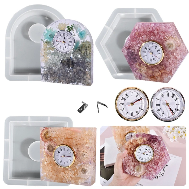 Oval Rectangular Hexagonal Square Resin Mold Clock Pendulum Silicone Mold for Resin Casting Desktop Home Decoration Dropship diy art clock epoxy resin silicone mold cat paws wall clock hanging decoration home ornaments craft jewelry mould