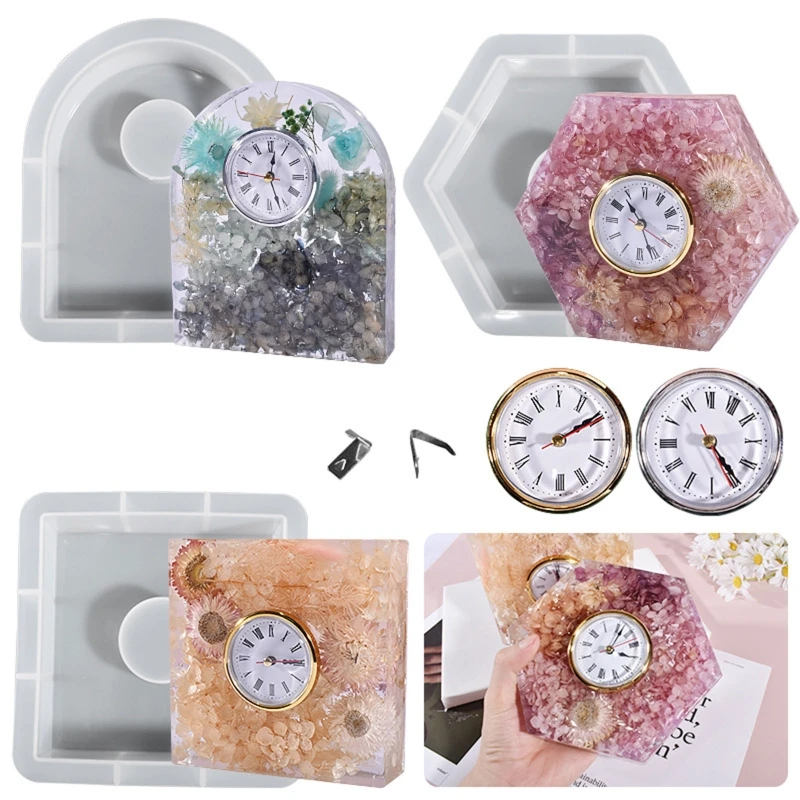 Oval Rectangular Hexagonal Square Resin Mold Clock Pendulum Silicone Mold for Resin Casting Desktop Home Decoration Dropship crystal epoxy mirror surface roman arabic numerals size clock watch silicone mold diy making jewelry decoration materials