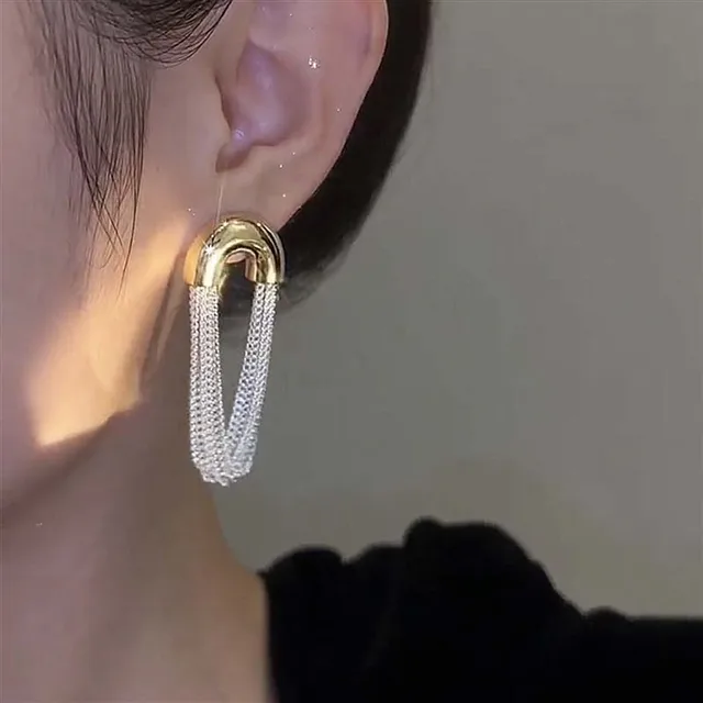 Boucles d'oreilles en métal en forme de U pour femmes, chaîne à pampilles, élégantes, couleur argent, multicouche, personnalité géométrique, bijoux