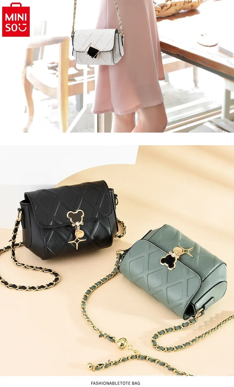 MINISO Disney Mickey Fashion Women's Chain Handbag Student Sweet and Versatile High Quality Crossbody Small Square Bag