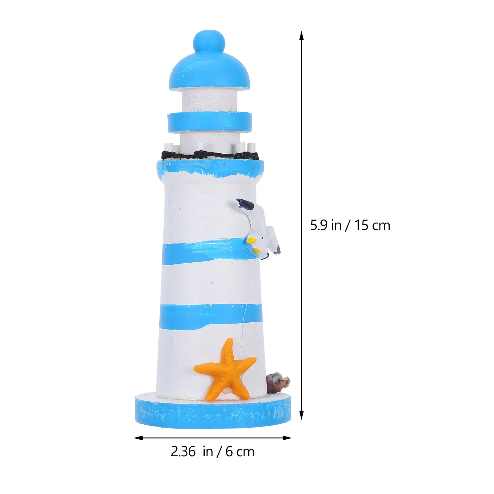 15cm 나무 등대 장식품, 지중해 해양 테마 탁상용 홈 데코, 독창적인 해안풍 거실 선반 장식품