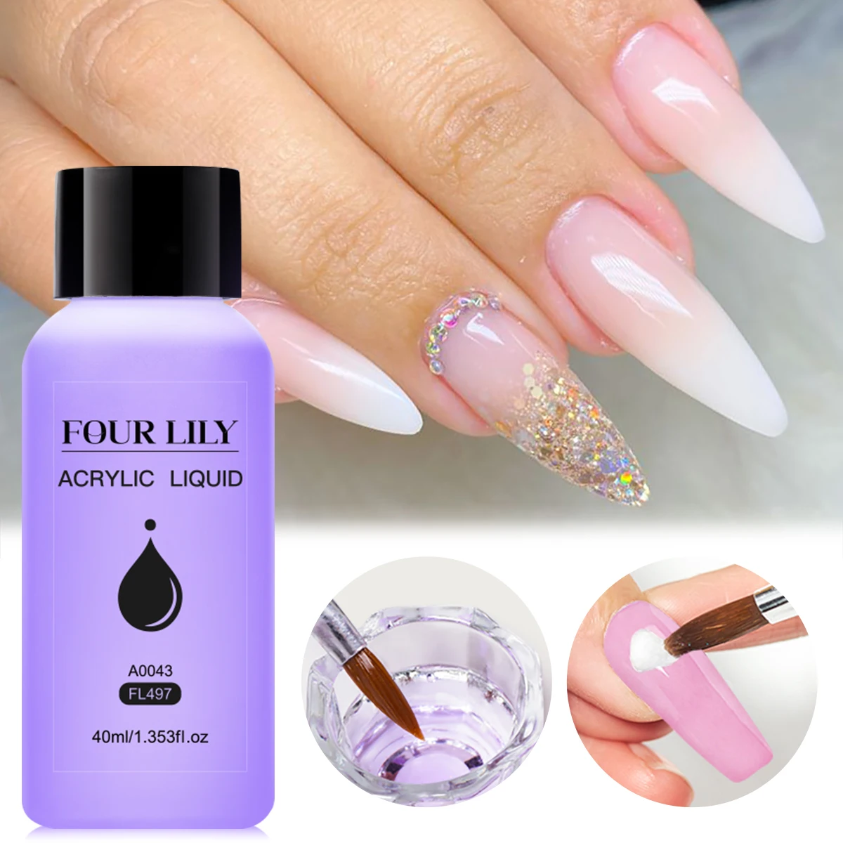 40ml Acrylic Liquid Monomer Nail Extension Liquid System Kit For Acrylic Nail Extension Quick Dry For Home DIY Salon