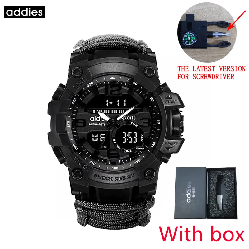 ADDIES Men Military Sports Digital Watches Compass Outdoor Survival Multi-function Waterproof Men's Watch Relogio Masculino 