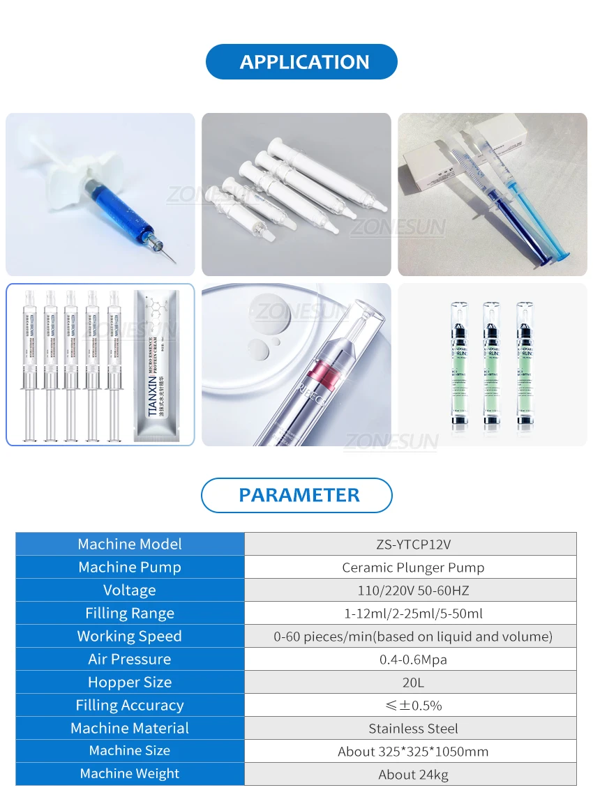 ZONESUN ZS-YTCP12V 1-12ml Pneumatic Syringe Filling Machine for Liquid Paste Ceramic Plunger Pump with 20L Hopper