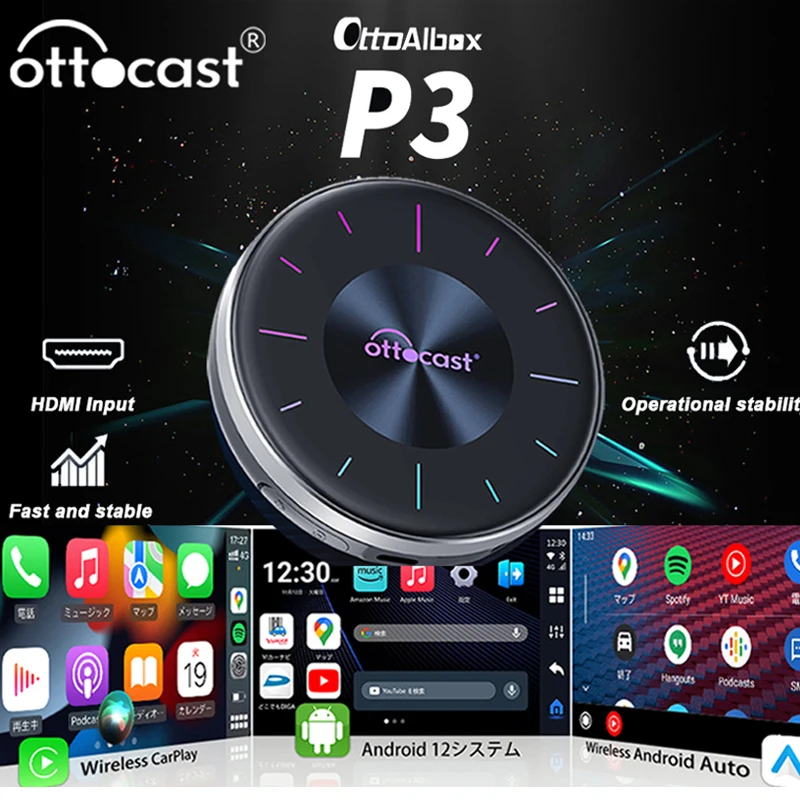OTTOCAST P3 CarPlay AI Box Wireless CarPlay Android Auto Adapter