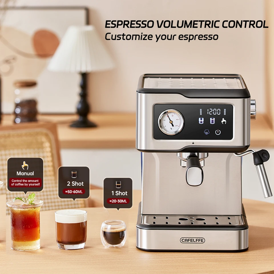 Macchina Da Caffè Espresso URintells 20 Bar Con Display Touch – Acciaio Inox, Montalatte A Vapore Per Cappuccino E Americano, Nero - 4