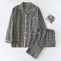 2026 New Japanese Spring and Autumn Couple Pajama Set 100% Cotton Men's and Women's Plaid Long Sleeve Two Piece Home Furnishing - Image 4