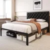 Bed Frame with Headboard PU Leather Upholstered Bed Frame Platform,All Metal Slats Support Platform Bed Frame with Storage 3