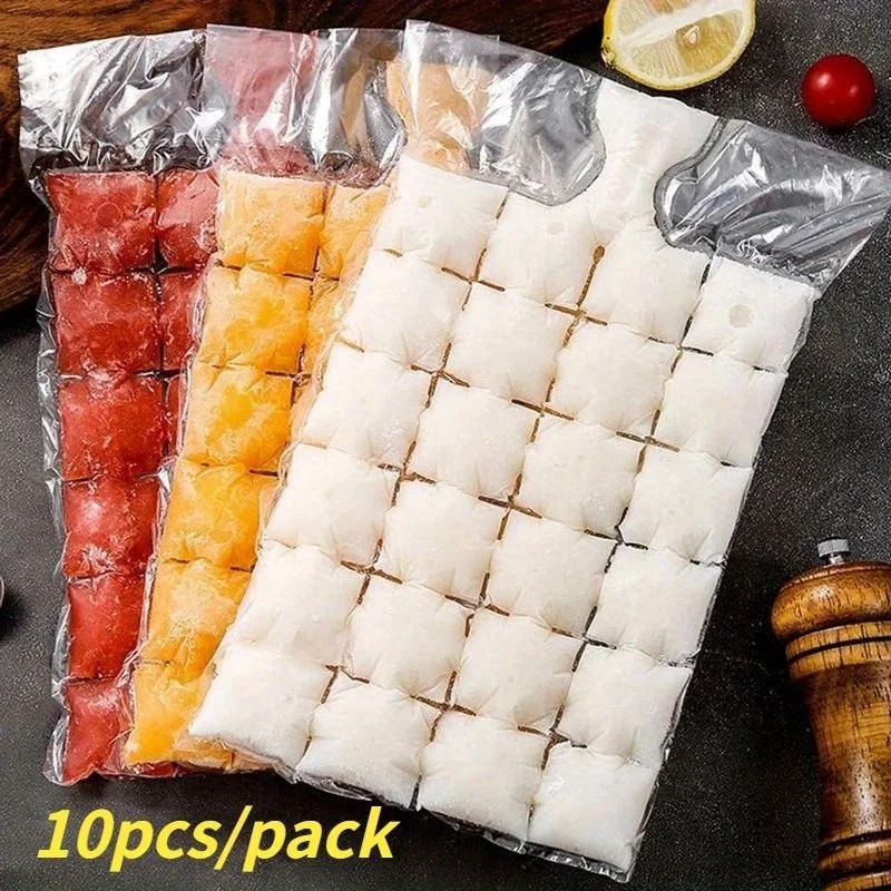 10pcs/pack Ice Cube Mold Disposable Self-Sealing Ice Cube Bags Transparent Faster Freezing Ice-making Mold Bag Kitchen Gadgets