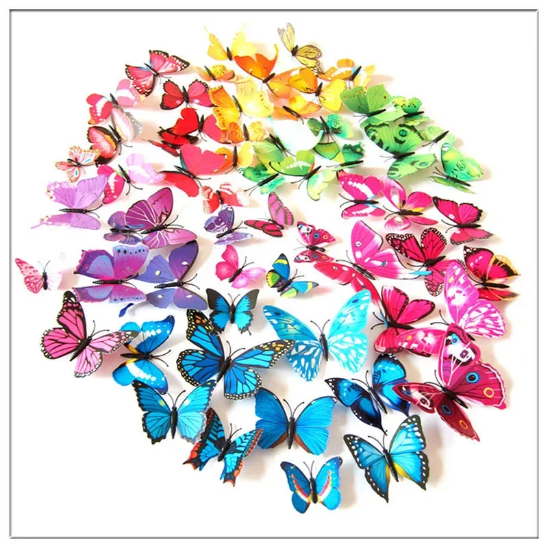 Wall Stickers 12Pcs 3D Colorful Butterfly Magnets Glue Removable DIY Art Decor for Kid Bedroom