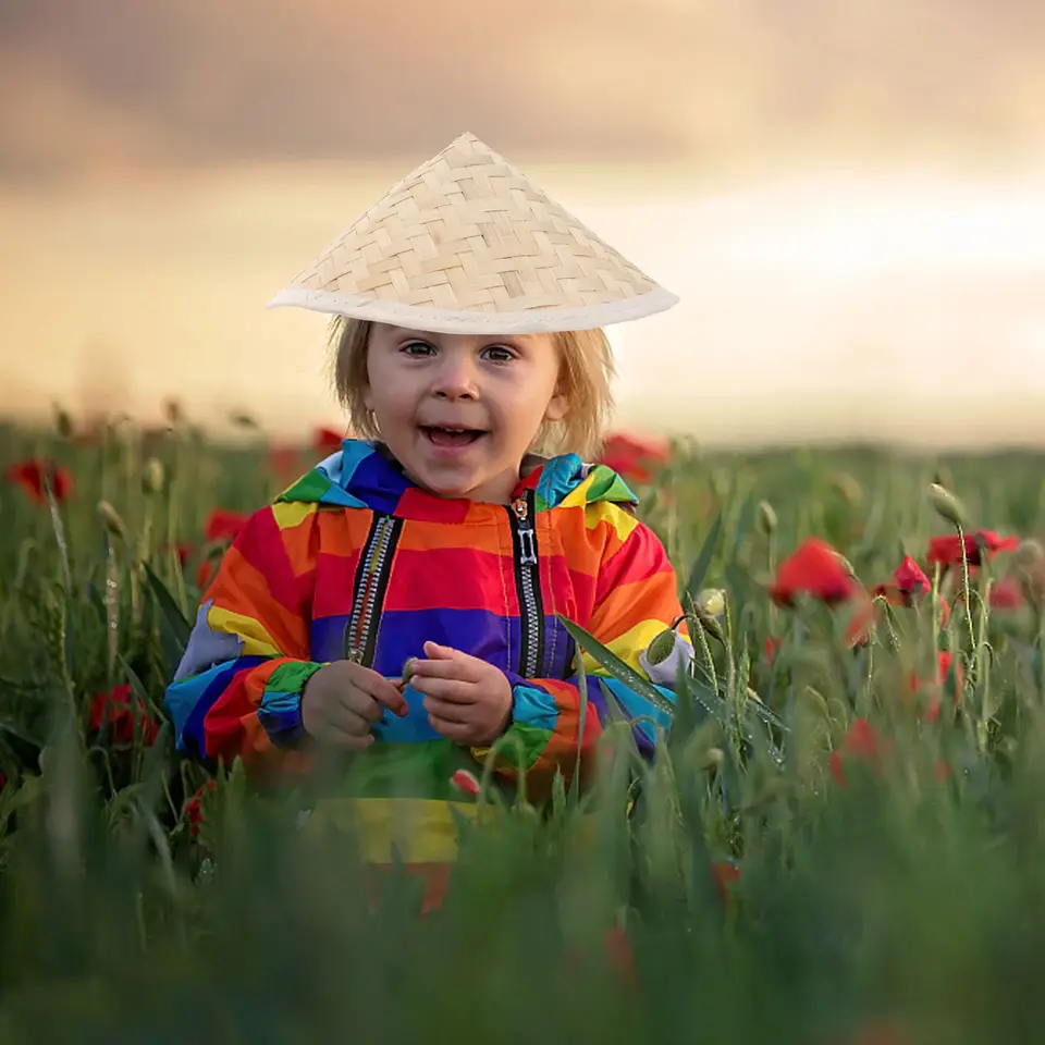 Rice Farmer Hat Bamboo Hat Chinese Style 42x27cm Rattan Fisherman