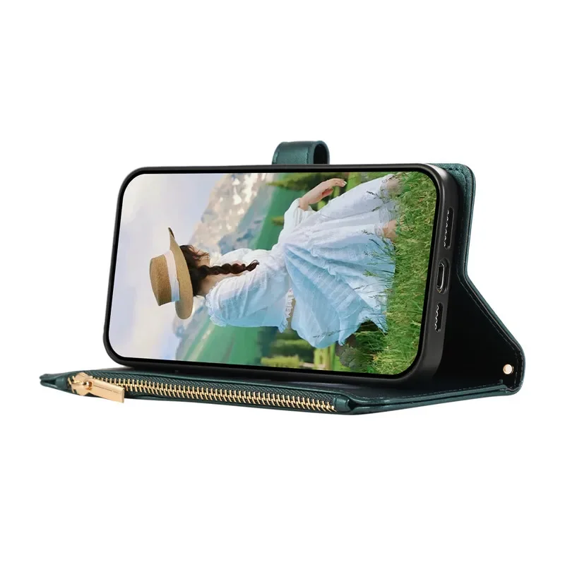 Rhombus Grid Flip Wallet Phone Case with Long Hanging Rope