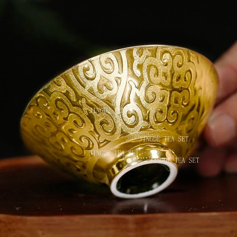 75ml Gilded Master's Cup Household Chinese Style Bamboo Hat Tea Cup Kungfu Tea Set Drinking Utensils Tea Ceremony Accessories