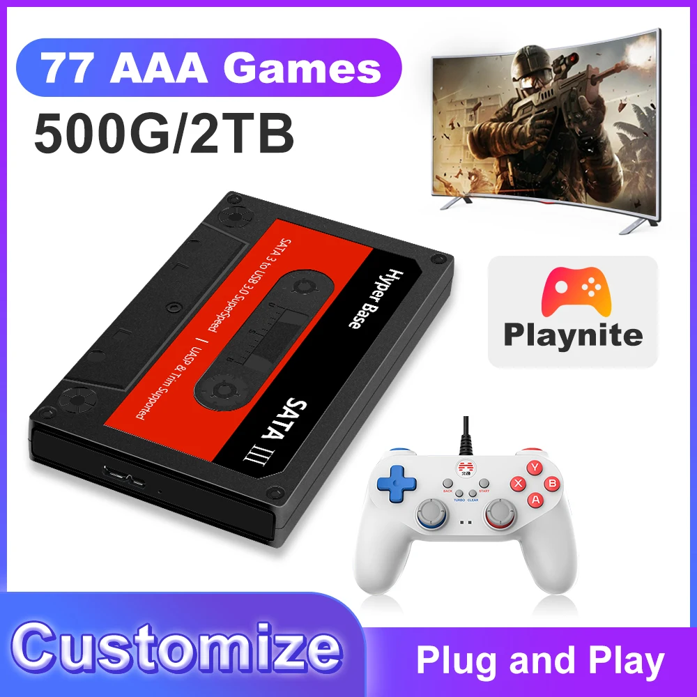 Système Playnite 500 go/2T, disque dur externe Portable avec jeux AAA pour PS4/PS3/PS2/XBOX/WiiU