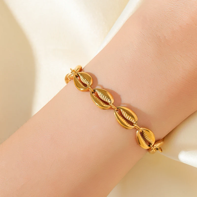 GANPUP 316L Edelstahl Metall Gold Farbe Oval Kette Armband Für Frauen Textur Wasserdicht Handgelenk Kette Armreif Schmuck Geschenk – Detail 5