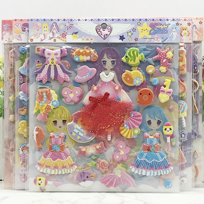 Crianças Vestir Boneca Adesivos, Dupla Camada, 3D Princesa, Desenho Animado  Etiqueta de Papel, Menina Kawaii Traje