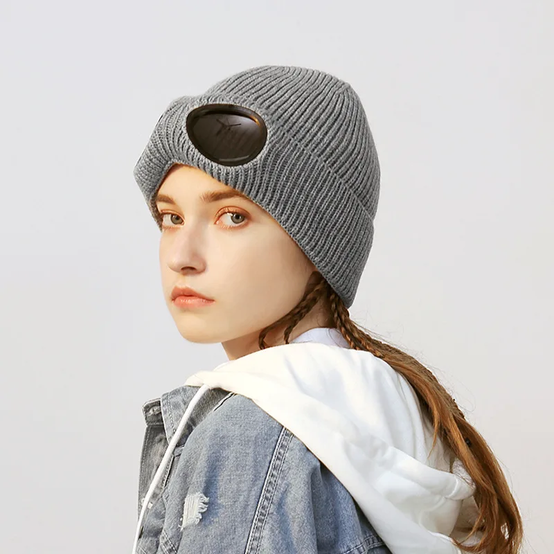 Panama Men\'s and Women\'s Knitted Wool Pullover Cold Hat Pilot Glasses Plush Caps Fashion Outdoor Warmth Cap H148