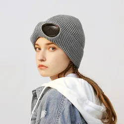 Panama Men's and Women's Knitted Wool Pullover Cold Hat Pilot Glasses Plush Caps Fashion Outdoor Warmth Cap H148