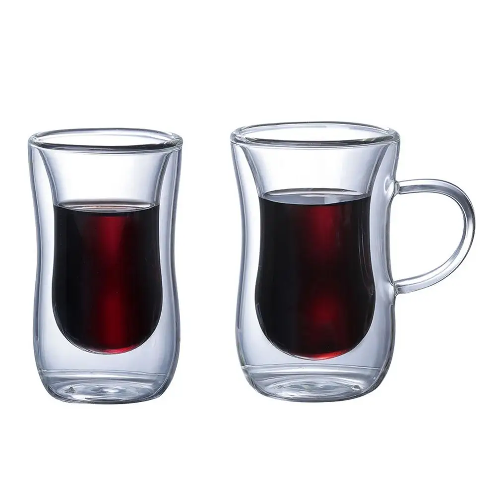 Double-Layer Coffee Glass Double Wall Kawa Glass Transparent Heat Resistant Tea Cup Glasses For Hot Cold Coffee Tea - 80Ml
