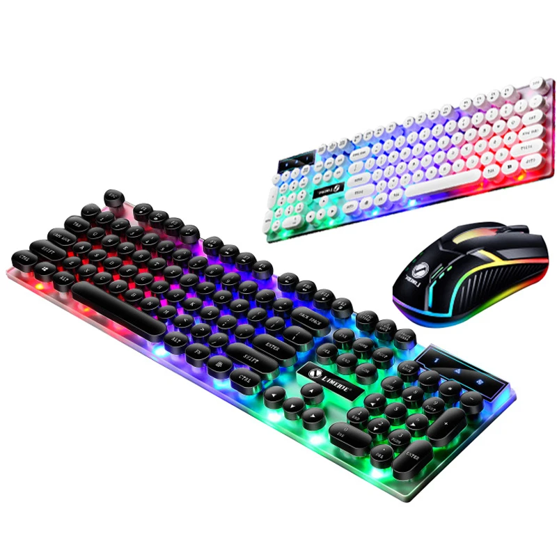 pc keyboard Retro Punk Keyboard Mouse Combos Mechanical Feel Gaming Backlit USB Wired Keyboard With Suspended Round Keycaps For PC Gamer mini computer keyboard