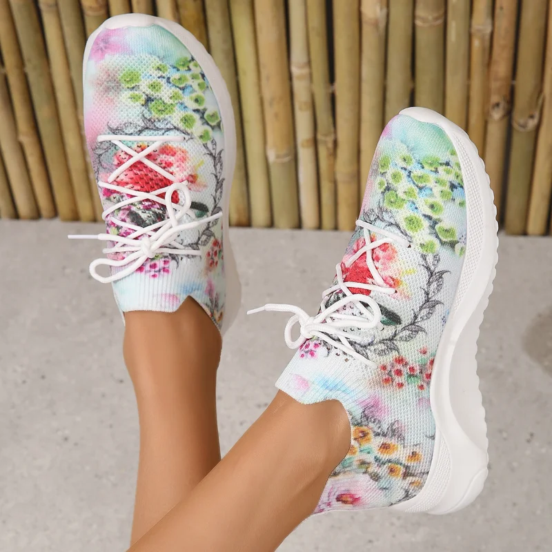 

Ladies Shoes 2023 Brand Lace Up Women's Vulcanize Shoes Fashion Printing Ladies Casual Shoes Hot Sale Round Head Mesh Sneakers