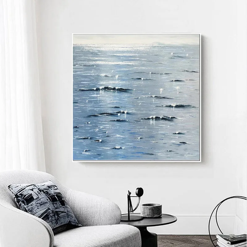 

Living Room Wall Arts Hand Painted Modern Abstract Seascape Picture Canvas Oil Painting Surface Glistening For Home Office Decor