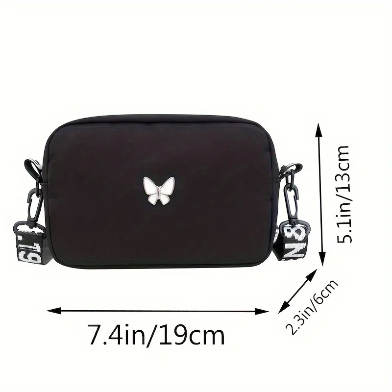 Nylon Fashion Simple Butterfly Small Square Bag, Lightweight Single Shoulder Crossbody Bags for Women Zipper Purses and Handbags